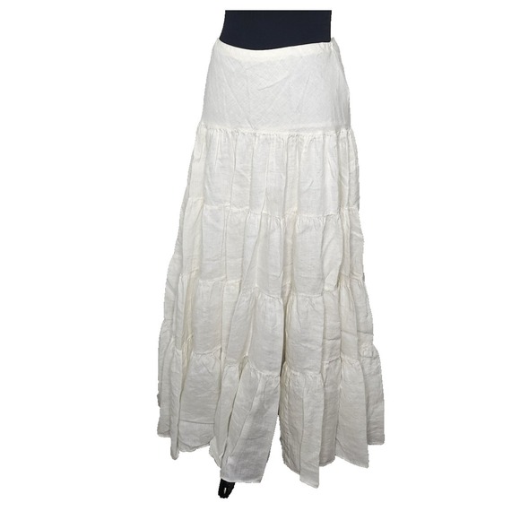 Lauren Ralph Lauren Dresses & Skirts - Ralph Lauren Womens Off White Tiered Skirt Stretch Waist Cotton Flow Boho Sz.10